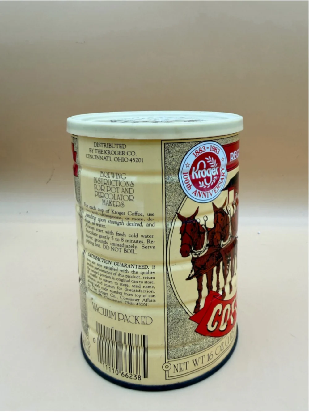 Kroger Vintage 1983 Anniversary Coffee Tin Canister One Size Beige Red